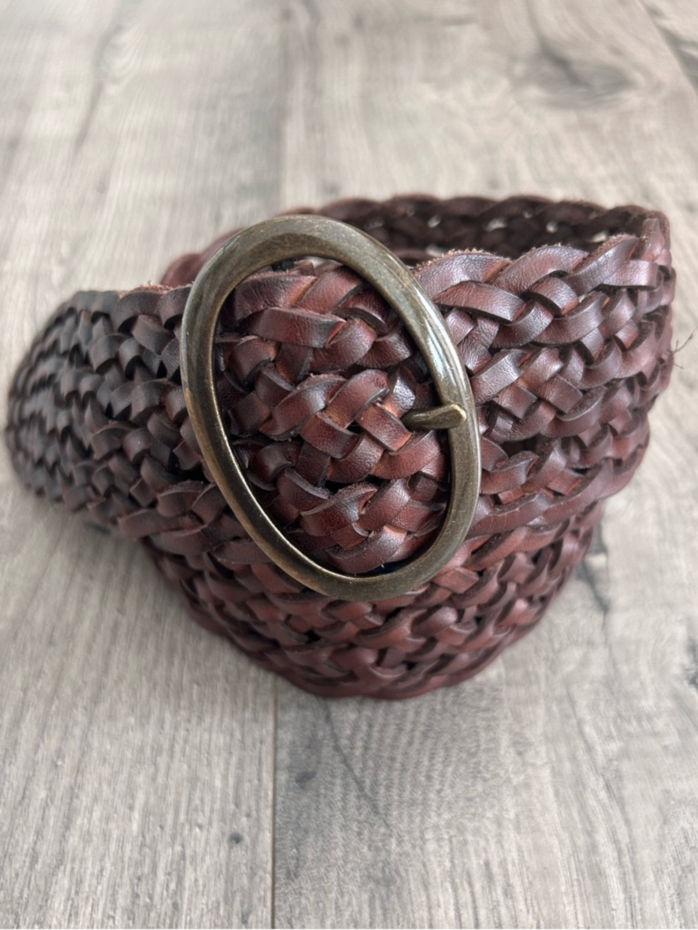 Tommy Bahama Vintage Brown Leather Braided Wide Waist Belt Oval Buckle Sz Large